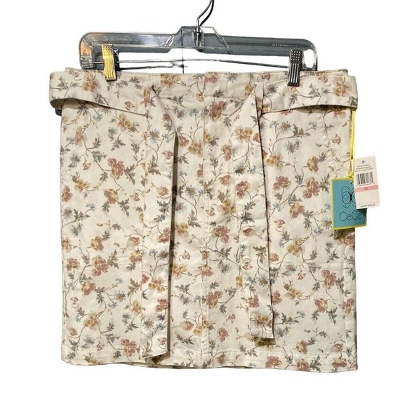 CeCe Floral Spring Bouquet Denim Beige Skirt with Pockets‎ Size 10 - Picture 1 of 10